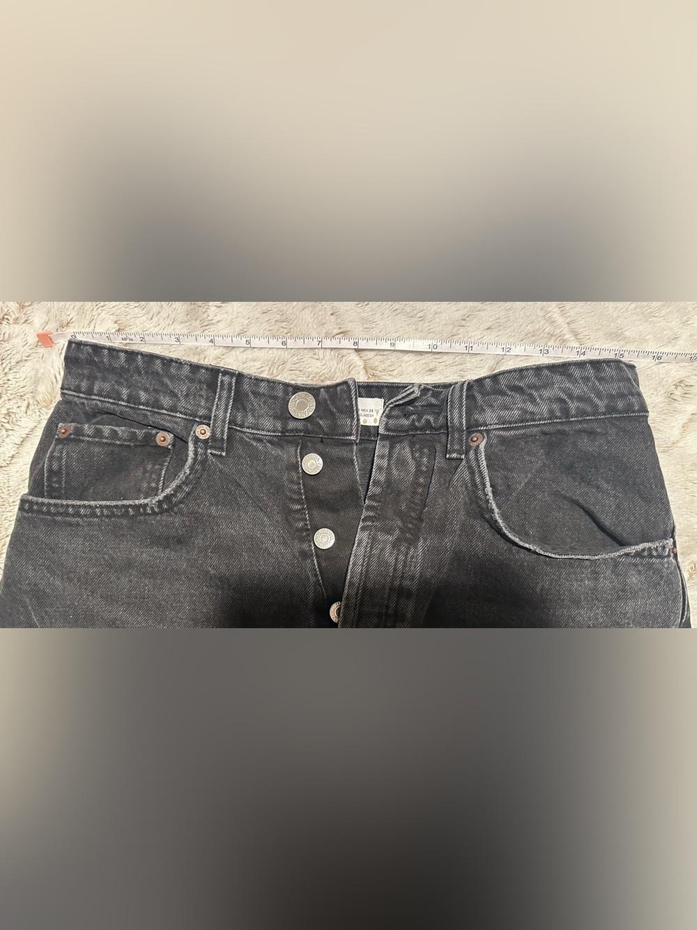 Zara High Rise Black Wash Raw Hem Distressed Denim Jean Shorts - Picture 4 of 12